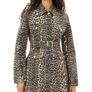 Ganni Leopard Print Foil Denim Dress