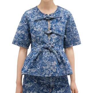 Ganni Tapestry Denim Peplum Top