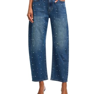 Generation Love Cobal High Rise Cropped Barrel Jeans in Vintage Medium Blue/Pearl