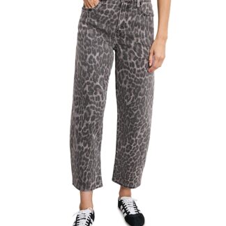 Good American Good Standard Barrel Jeans in Gray Lucky Leopard