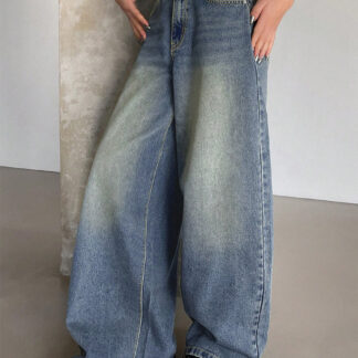 High Rise Baggy Skater Jeans For Women - Distressed Wide Leg Puddle Pants - Spring Daily Streetwear 2026