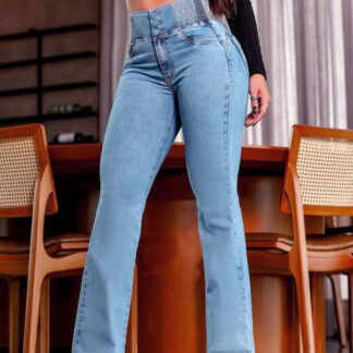 High Waisted Smocked Flare Jeans For Women - Elastic Cotton Slim Fit Washed Denim Pants - Spring Date Night Outfits 2026