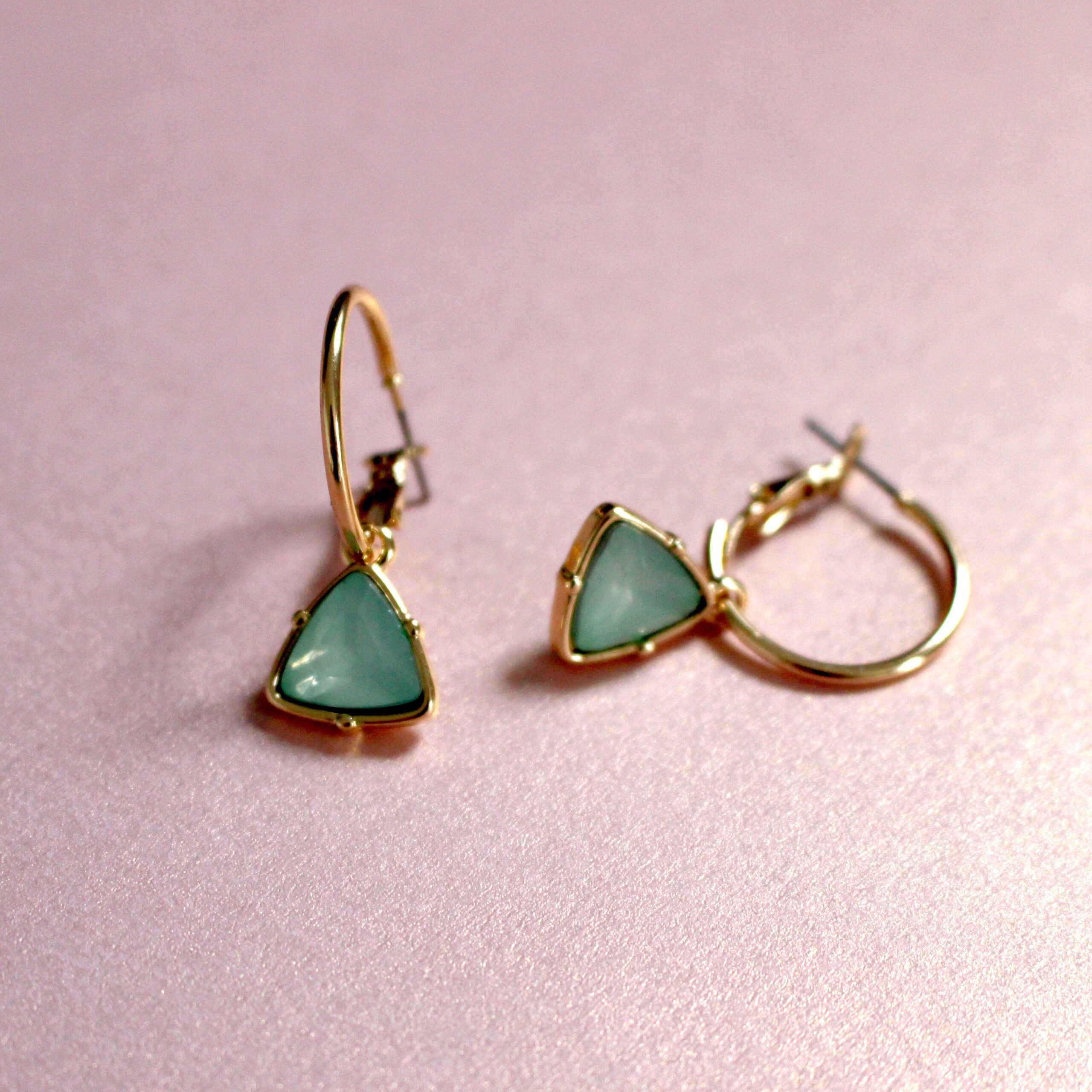 Holly Aqua Gem Charm Gold Hoop Earrings