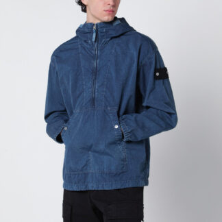 Indigo blue nylon half-zip jacket
