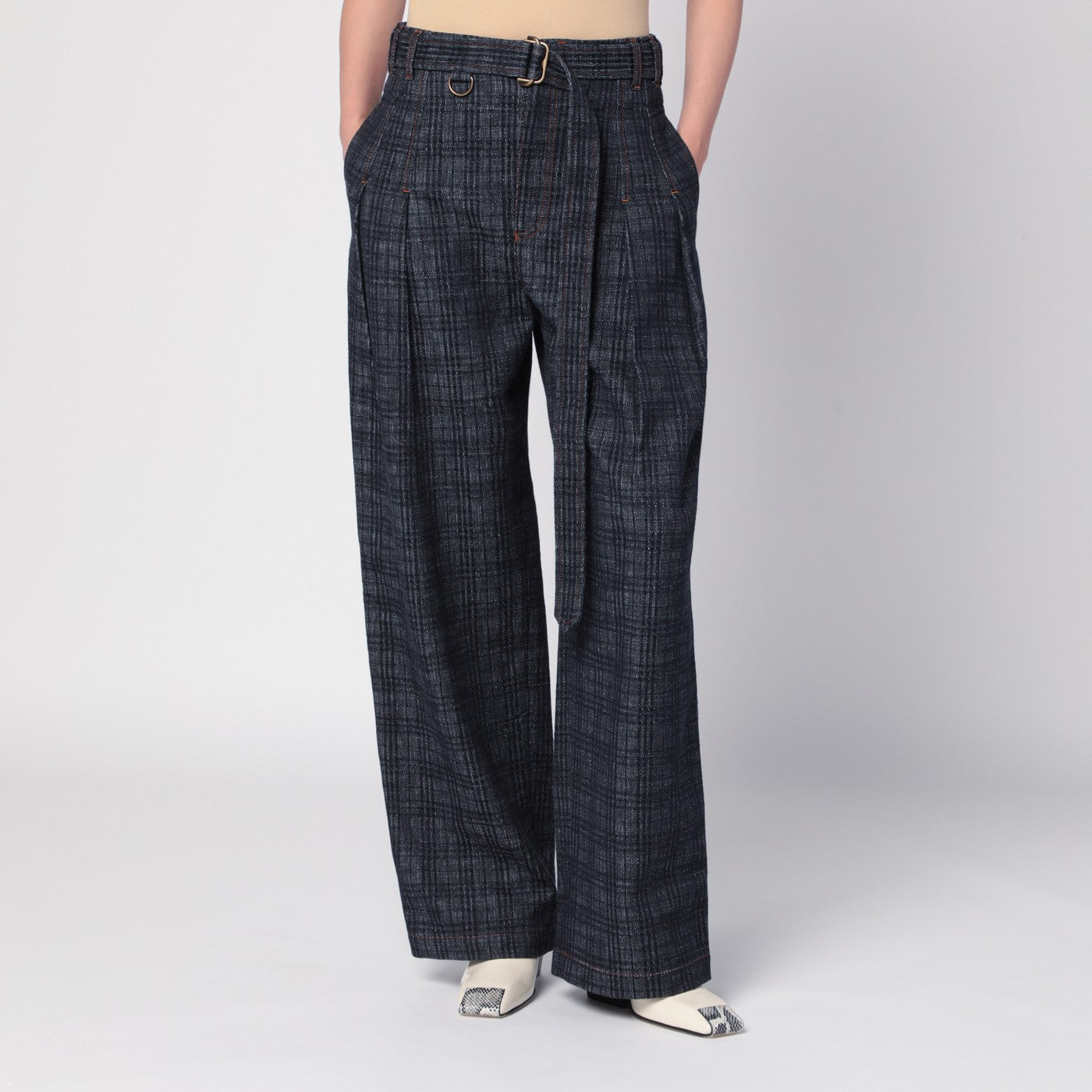 Indigo jeans in Check pattern denim