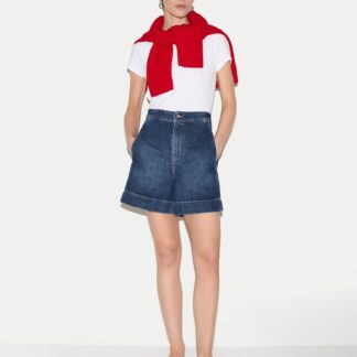 Jigsaw Denim High Waisted Seam Detail Shorts Blue