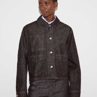 Jigsaw Denim Textured Cropped Jacket Dark Brown