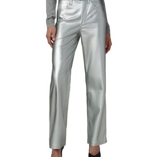 Joe's Jeans The Margot Faux Leather Straight Jeans in Plated Silver