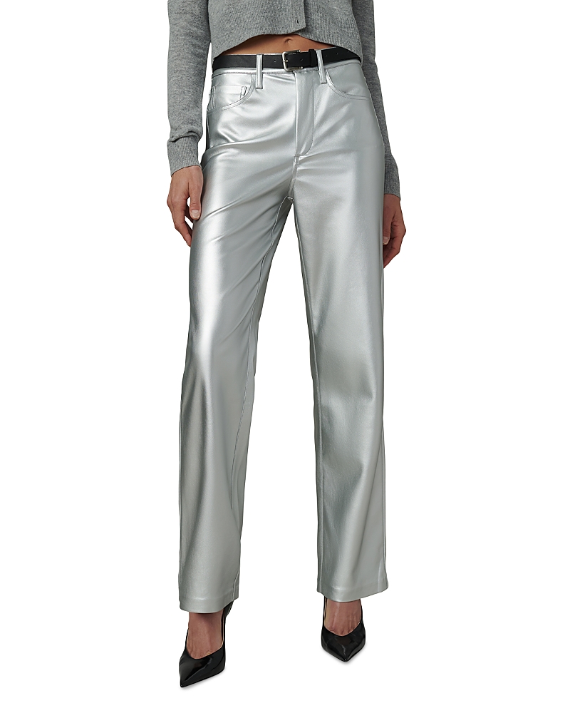 Joe's Jeans The Margot Faux Leather Straight Jeans in Plated Silver