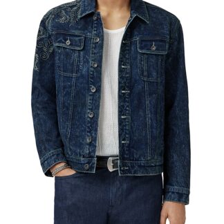 John Varvatos Anthony Regular Fit Embroidered Denim Trucker Jacket