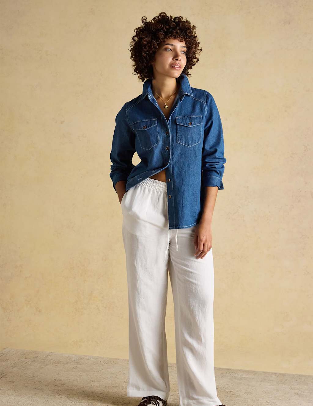 Joules Denim Collared Button Through Relaxed Shirt Blue