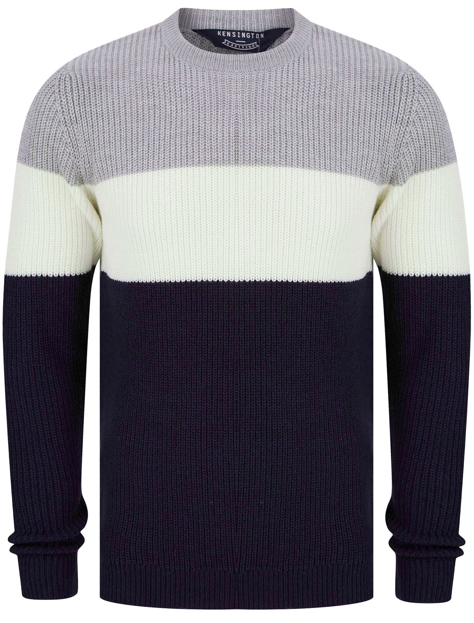 Jumpers Levy Tri-Colour Block Crew Neck Soft Knitted Jumper in Light Silver Marl - Kensington Eastside / XL - Tokyo Laundry