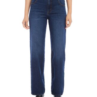 Karen Kane Mid Rise Wide Leg Jeans in Denim
