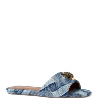Kurt Geiger London Women's Kensington Square Toe Crystal Eagle Head Blue Slide Sandals