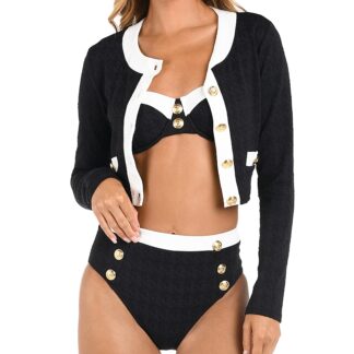 L'Agence Adaline Color Blocked Swim Cover-Up Cardigan