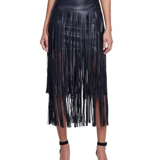 L'Agence Karolina Tiered Fringe Midi Skirt