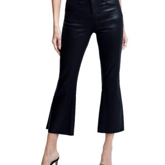 L'Agence Kendra High Rise Cropped Flared Jeans in Noir Coated