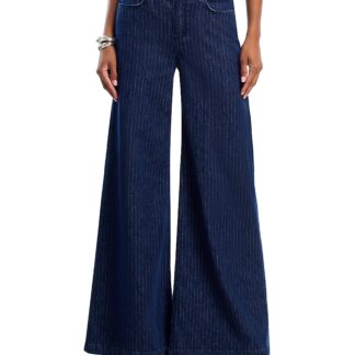 L'Agence Quincy High Rise Wide Leg Jeans in Ebony Stripe