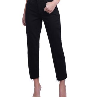 L'Agence Sada High Rise Cropped Straight Leg Jeans in Noir
