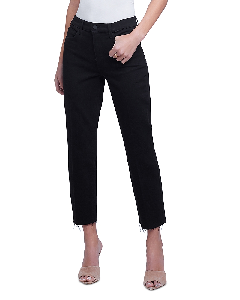 L'Agence Sada High Rise Cropped Straight Leg Jeans in Noir
