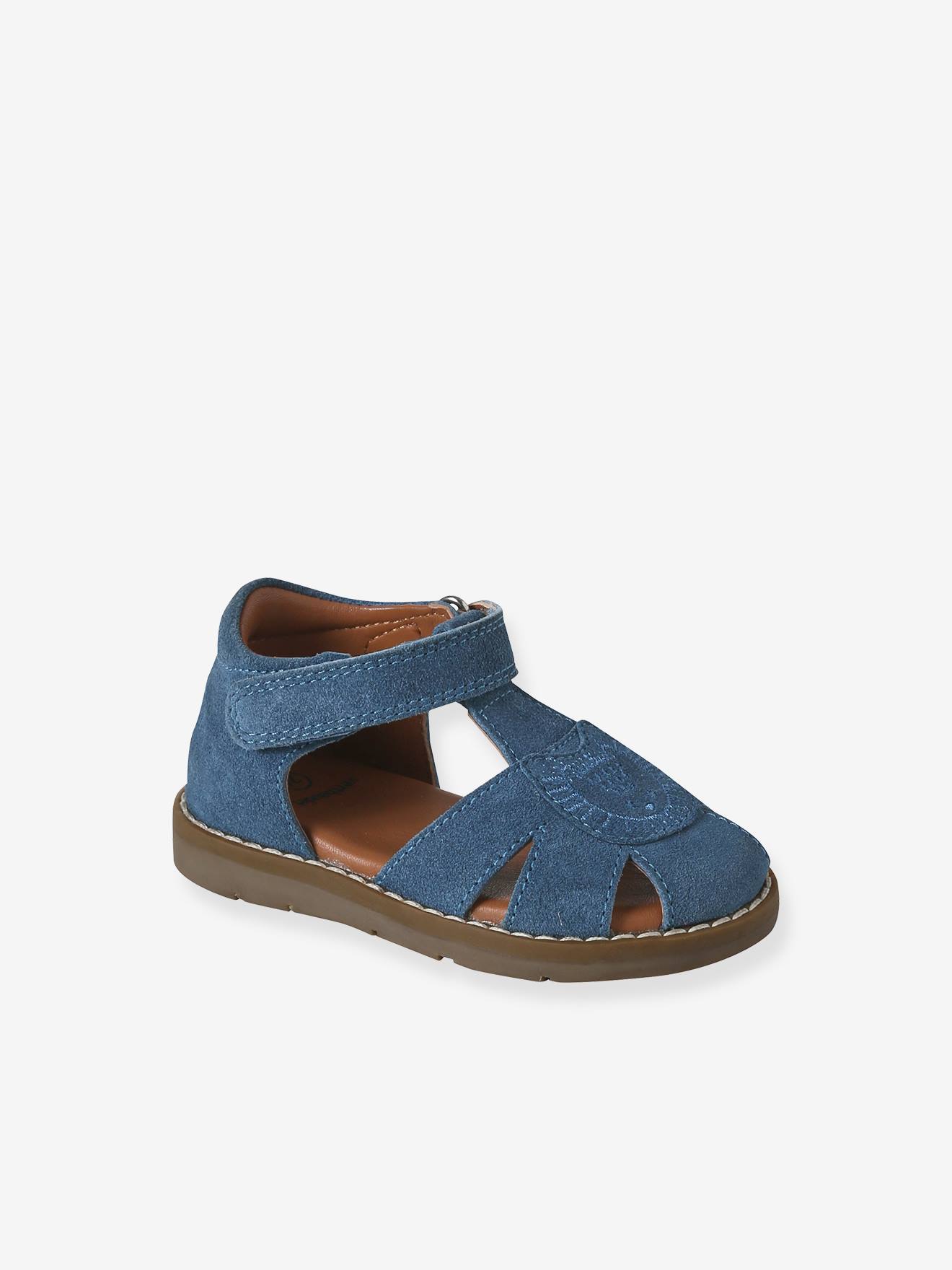 Leather Sandals with Hook-&-Loop Fastenings, for Babies denim blue