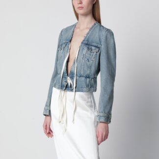 Light blue cotton denim jacket with V-neck