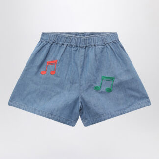 Light blue denim shorts with musical notes