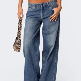 Low Rise Wide Leg Baggy Jeans For Women - Medium Wash Vintage Y2K Loose Fit Denim - Summer Casual Streetwear 2026