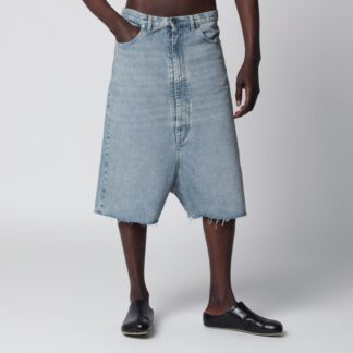 Low-crotch denim bermuda shorts in ice blue