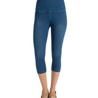 Lysse Denim Capri Leggings in Mid Wash