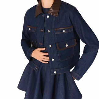 Maje Denim Jacket with Faux Leather