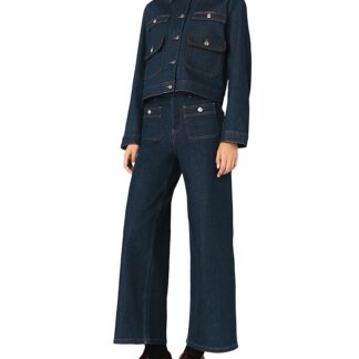 Maje High Rise Wide Leg Jeans in Navy