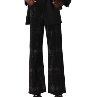 Maje Mid Rise Embellished Wide Leg Jeans in Black