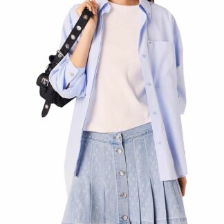 Maje Short Pleated Denim Skirt with Rhinestones
