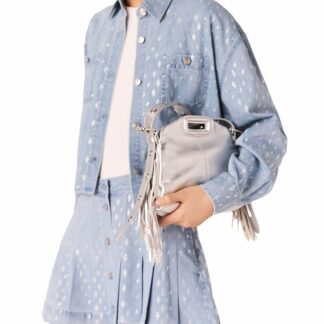 Maje Short Rhinestone Denim Shirt