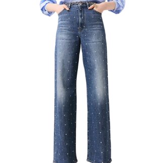 Maje Studded Wide Leg Jeans in Blue