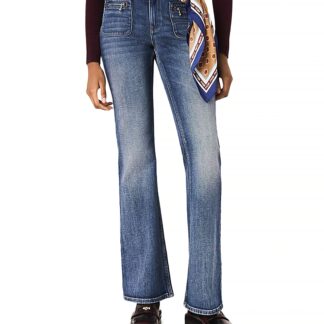 Maje Zip Pocket Bootcut Jeans in Blue