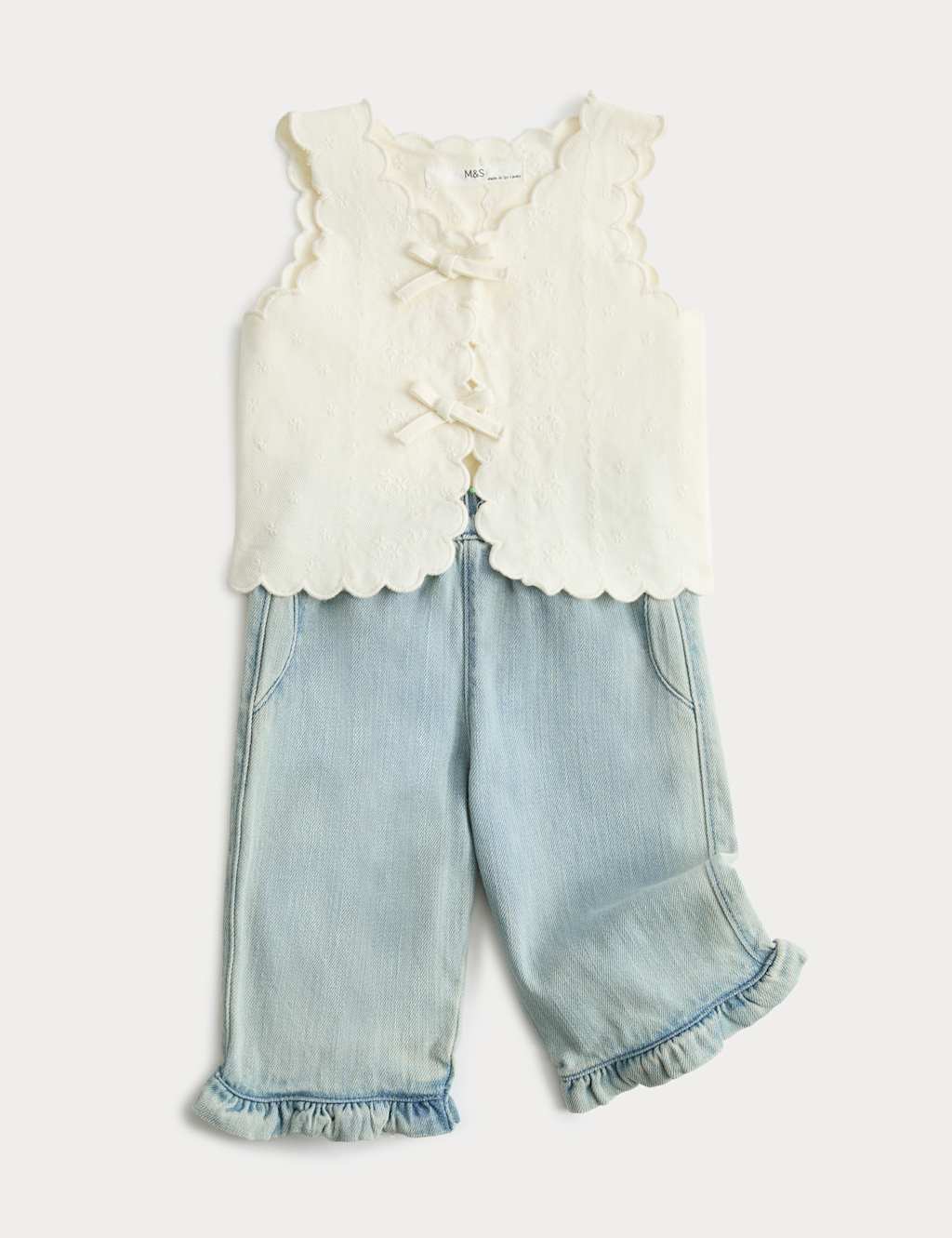 M&S 2 Piece Tie Front Waistcoat with Jeans (0-5 Yrs) Denim Mix
