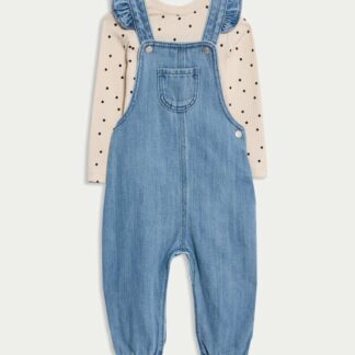 M&S 2pc Cotton Rich Dungaree Outfit (0 Mths - 3 Yrs) Denim