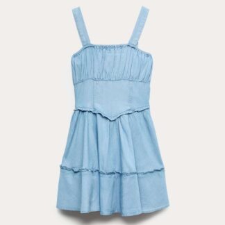 M&S Checked Corset Mini Dress (6-16 Yrs) Light Denim