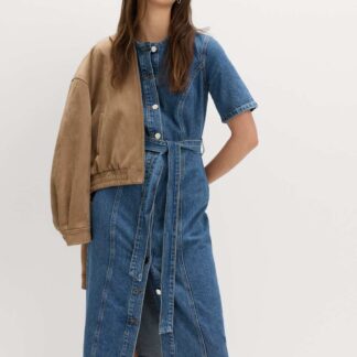M&S Denim Button Through Midi Waisted Dress Medium Indigo