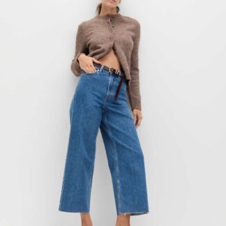 M&S High Waisted Wide Leg Cropped Jeans Medium Indigo