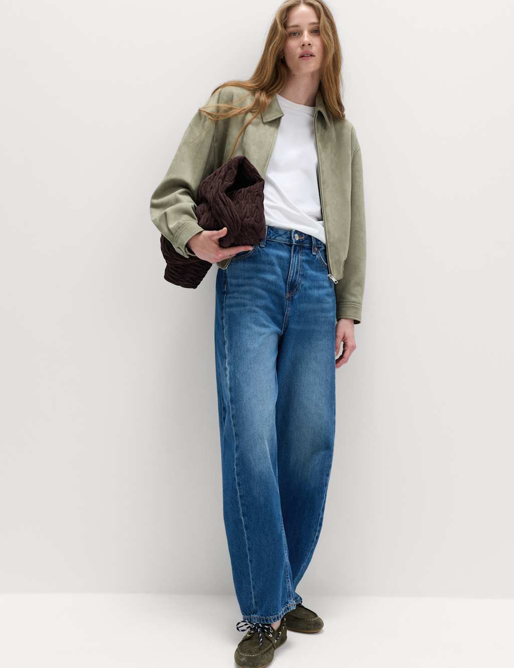 M&S Mid Rise Barrel Jeans Medium Indigo