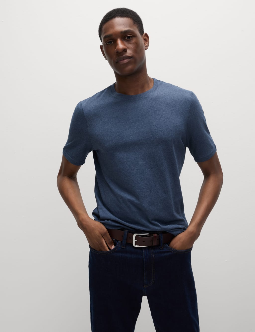 M&S Regular Fit Pure Cotton Crew Neck T-Shirt Denim