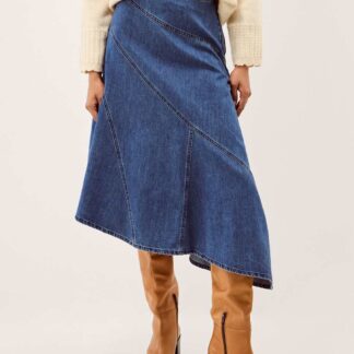 Monsoon Asymmetric Denim Midi Skirt Blue