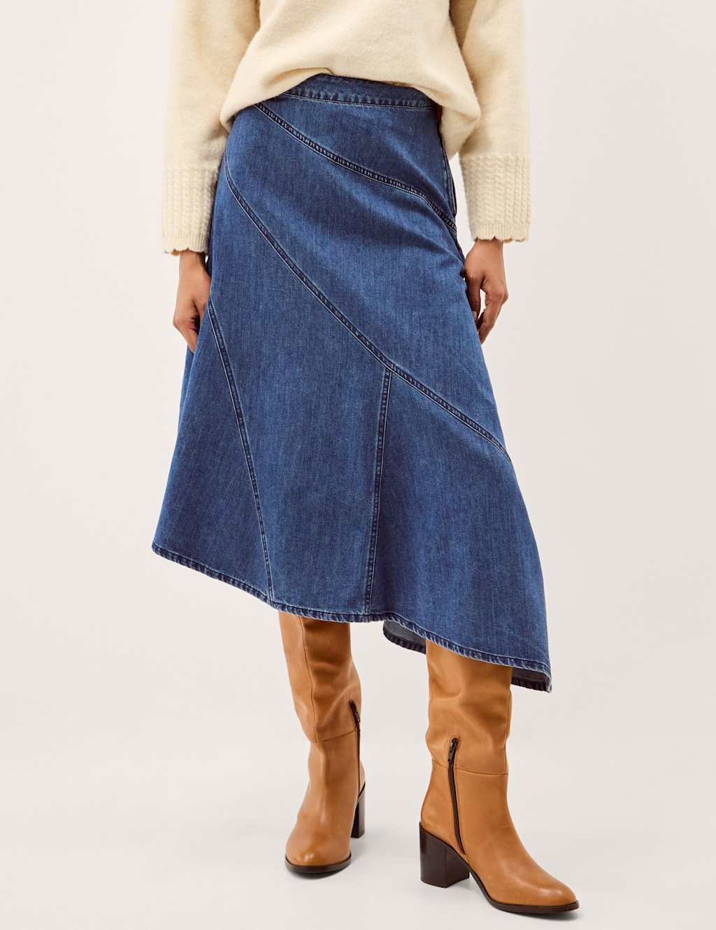 Monsoon Asymmetric Denim Midi Skirt Blue