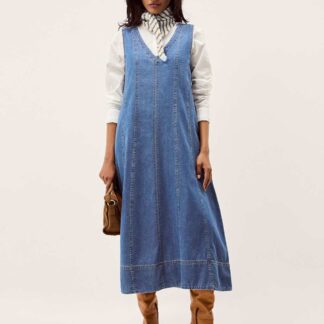 Monsoon Denim V-Neck Midi Swing Dress Blue