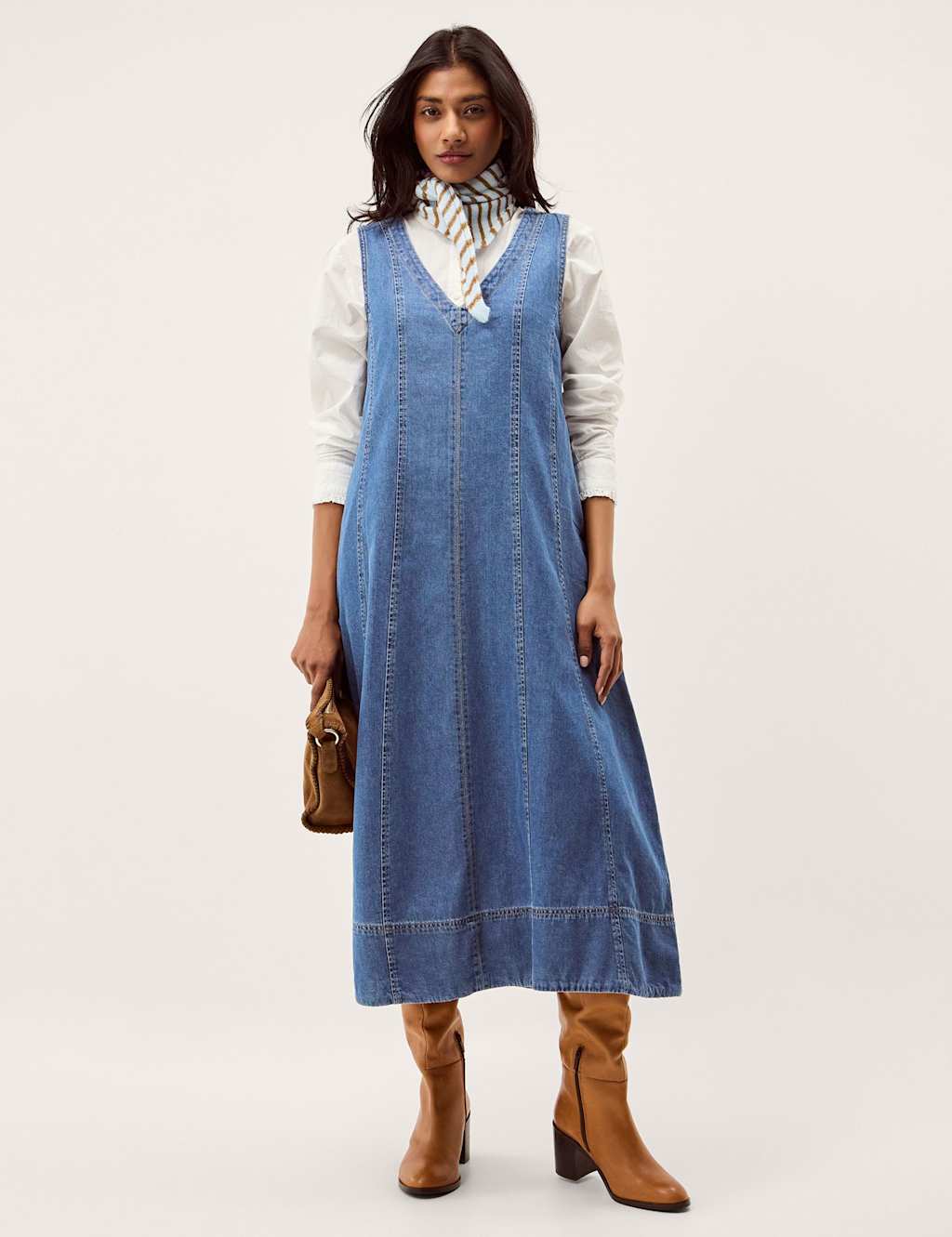 Monsoon Denim V-Neck Midi Swing Dress Blue