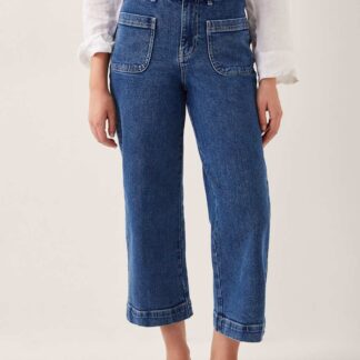Monsoon High Waisted Straight Leg Cropped Jeans Mid Blue