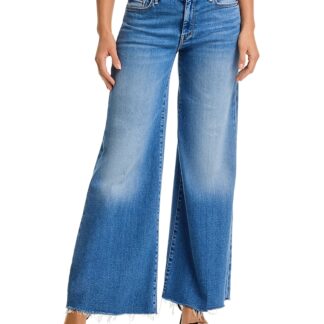 Mother Petites The Lil Roller Fray Wide Leg Jeans in Fan Favorite